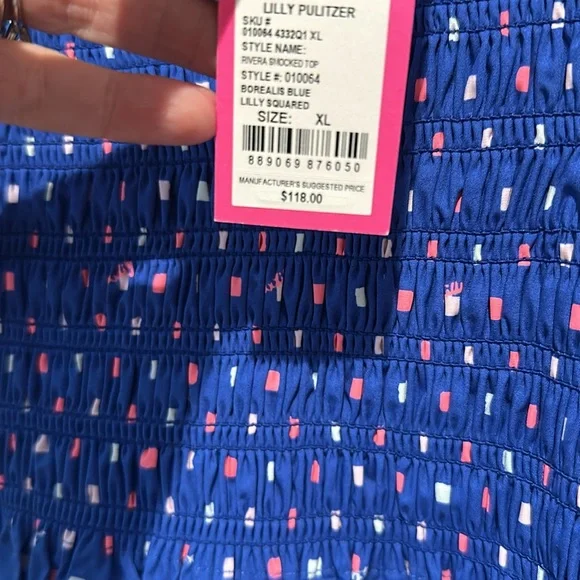 NWT Lilly Pulitzer Rivera Smocked Top Tie Shoulder Peplum Top XL - Picture 7 of 9